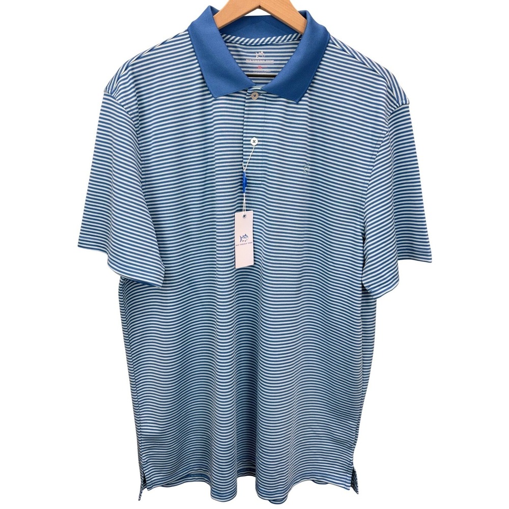 NEW Southern Tide Men Size XL Fort Frederick Blue Striped Polo Golf Coastal
